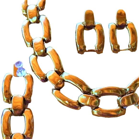 Vintage Charming Trio Chain Necklace Bracelet Post Earrings Set - Picture 1 of 16